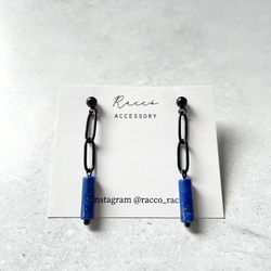 chain＋lapis lazuli black pierce ステンレスピアス　 3枚目の画像