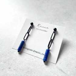 chain＋lapis lazuli black pierce ステンレスピアス　 4枚目の画像