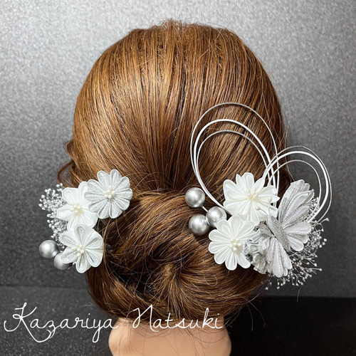 数回使用【七五三】 髪飾りセット 花 蝶 つまみ細工 和ぐし 後ろざし