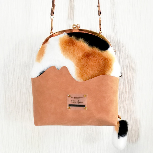 ミケねこバッグ/ファーがま口/ファーバッグ/スマホショルダー/がま口