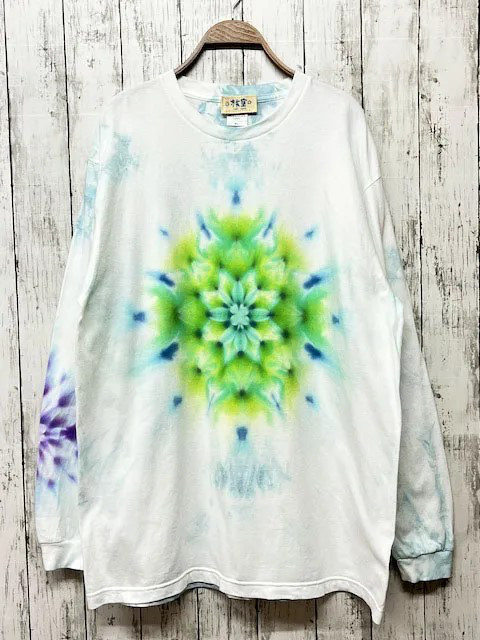 タイダイ 長袖Tシャツ XLサイズ 曼荼羅 淡いブルー ムラ染め HIPPIES DYE新作　 HD20-94