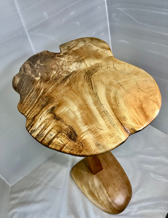 天然木　とち縮杢　折り畳み　サイドテーブル　一点物　手造り 1枚目の画像
