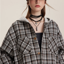 メンズ・レディース兼用・春の新製品長袖のチェックシャツの上着と帽子のコート 2カラー ＃20-1374 10枚目の画像