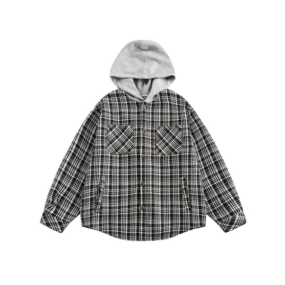メンズ・レディース兼用・春の新製品長袖のチェックシャツの上着と帽子のコート 2カラー ＃20-1374 14枚目の画像