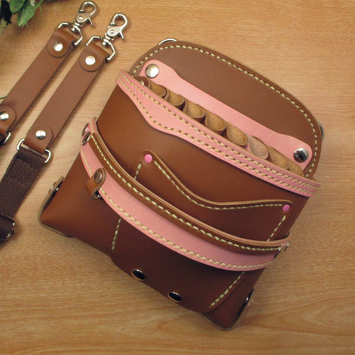 赤色＆ナチュラル 8丁差し 本革シザーケース SCA-143/CRA 手縫い 本革