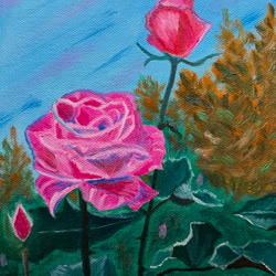 手描き油絵原画-秋の薔薇 5枚目の画像