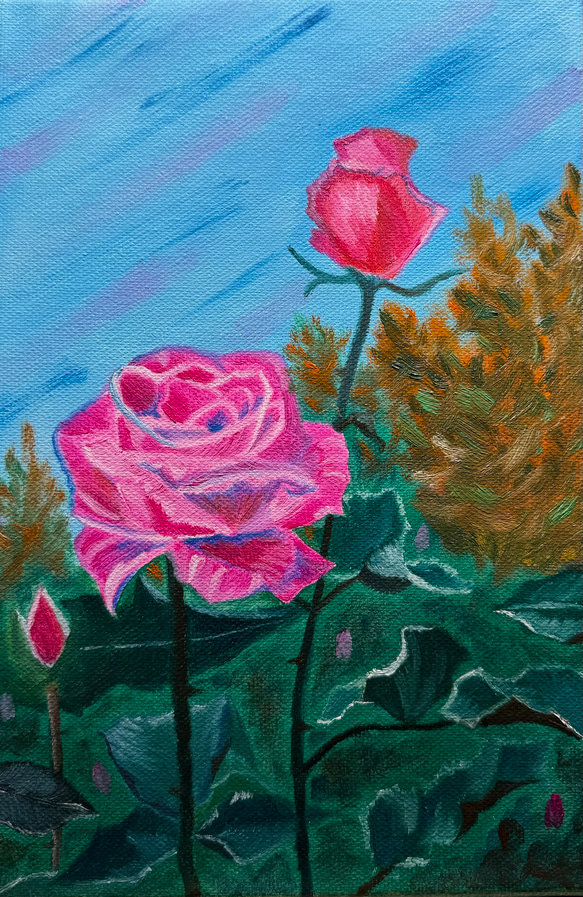 手描き油絵原画-秋の薔薇 5枚目の画像