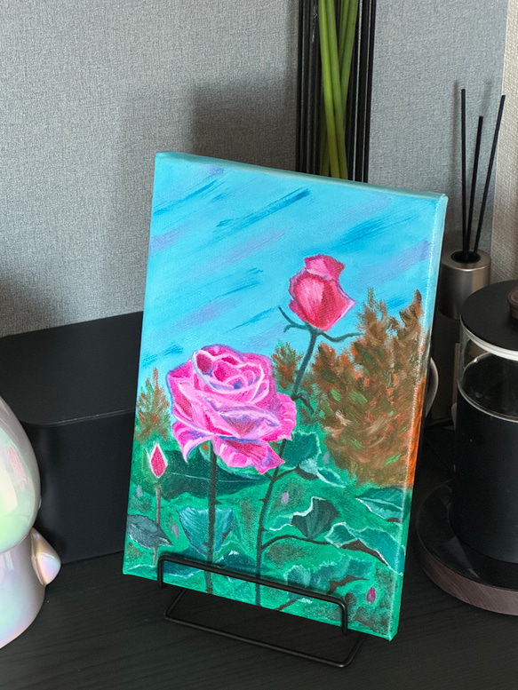 手描き油絵原画-秋の薔薇 3枚目の画像