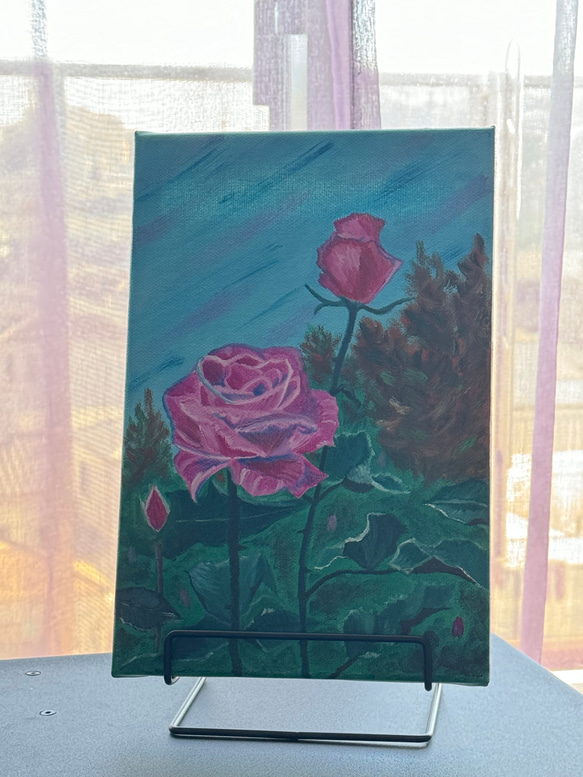 手描き油絵原画-秋の薔薇 4枚目の画像