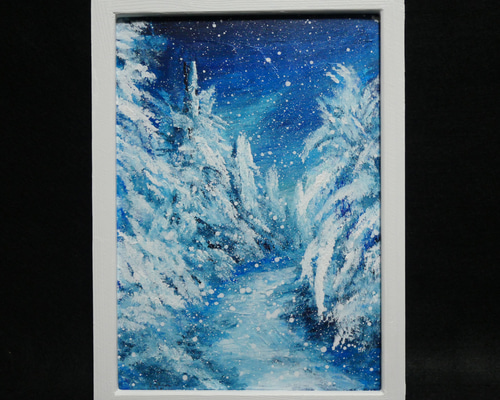 油彩画「 温泉街の冬景色 」額入 絵画