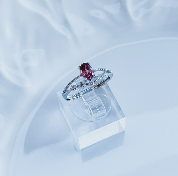 非加熱…silver925天然ピンクジルコン☆*:.｡. オーバルczレイヤード