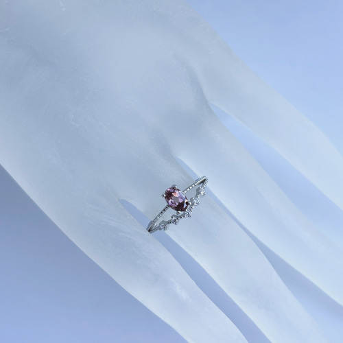 非加熱…silver925天然ピンクジルコン☆*:.｡. オーバルczレイヤード