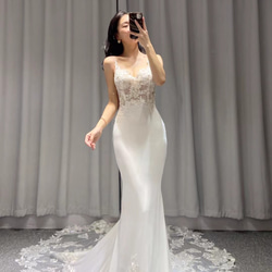 【ウェディングドレス】インポート　シンプル　マーメイド　くるみボタン ウェディングドレス】インポート シンプル マーメイド くるみボタン
