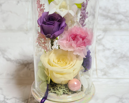 ブリザーブドフラワー　特大　ガラスドーム 送料無料】豪華なガラスドーム仏花（大） プリザーブドフラワー