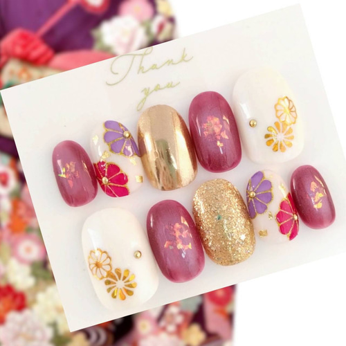 前撮りや振袖に◇うるつやのパープルのマグネットジェルと赤と紫