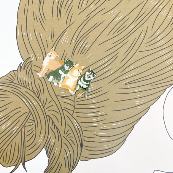 【受注制作】柴犬　イラスト　ブローチ　ヘアクリップ　バレッタ　ヘアゴム 3枚目の画像