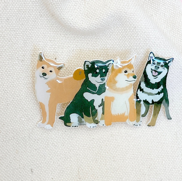 受注制作】柴犬 イラスト ブローチ ヘアクリップ バレッタ ヘアゴム