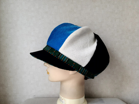 魅せる帽子☆ふんわりグラデーションキャスケット～ブルー、グリーン&モノトーン 4枚目の画像