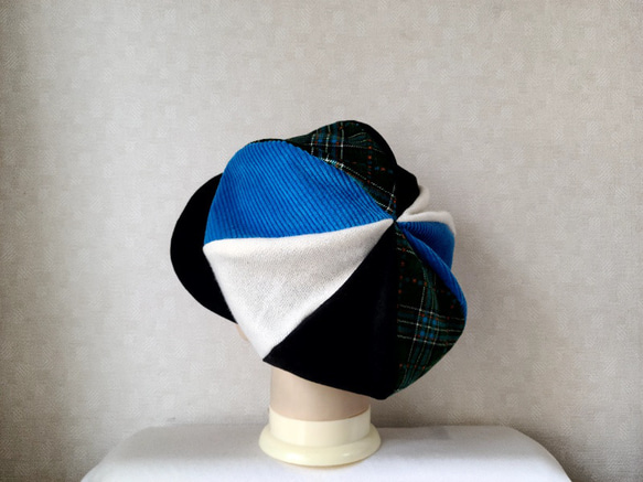 魅せる帽子☆ふんわりグラデーションキャスケット～ブルー、グリーン&モノトーン 3枚目の画像