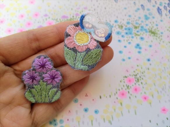 選べる✿刺繍のお花アクセサリー　Ｂセット 3枚目の画像