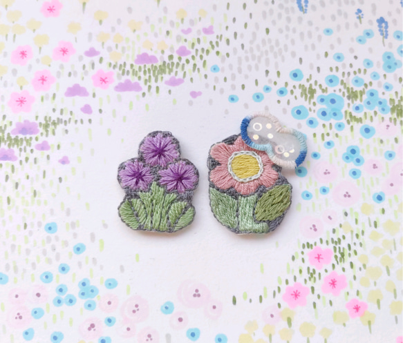 選べる✿刺繍のお花アクセサリー　Ｂセット 1枚目の画像