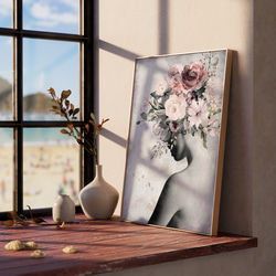 時尚花卉與女性剪影單色花卉室內海報外國藝術/5279 第7張的照片