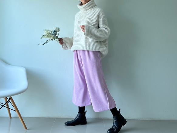 春に向けてライラック パープル ゆったりワイドパンツ 一枚でゆったり 