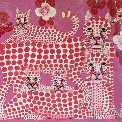 アフリカ絵画『 Pink animals 3 』ティンガティンガ by Zuberi