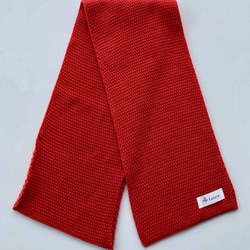 『ポコポコ』と表情豊かな【カノコ編み】のサッと巻けるコンパクトミニマフラー　【スカーレット】 8枚目の画像