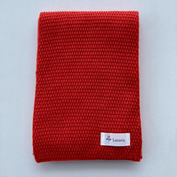 『ポコポコ』と表情豊かな【カノコ編み】のサッと巻けるコンパクトミニマフラー　【スカーレット】 9枚目の画像