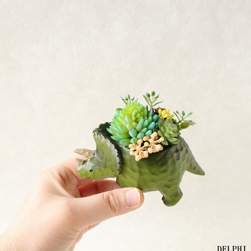 トリケラトプスの多肉ミニアレンジ【アーティフィシャルフラワー造花