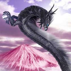龍の絵「赤富士と黒龍３」自作A4　竜の絵 2枚目の画像