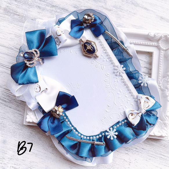 硬質ケース デコ リボンデコ 紺 白 刀 雪の結晶 名刺入れ・カード