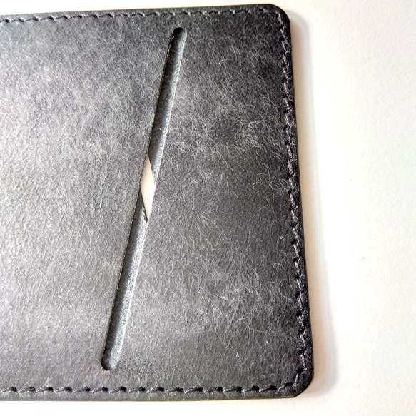 極薄革の両面カードケース　ブラック　マヤベリーversion　両面２枚収納 4枚目の画像