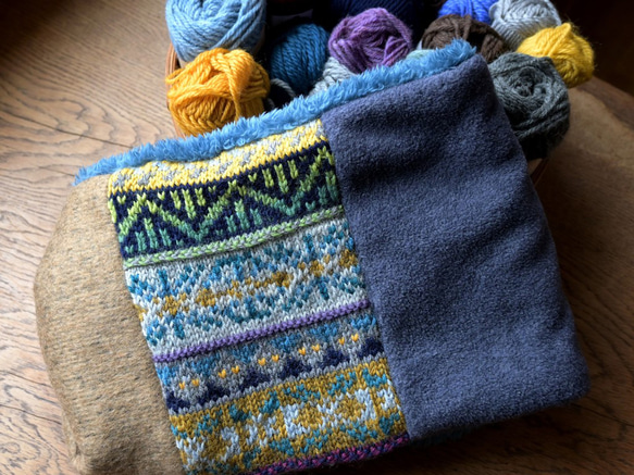 手編み×ねじりひと巻きスヌード たっぷりと暖かいパッチワーク　item.3 8枚目の画像