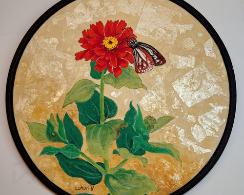 日本画 百日草 絵画 このりん 通販 17042047｜Creema(クリーマ)