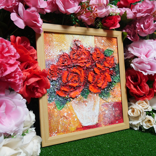 油絵 絵画 【赤い薔薇】 絵画 HR 通販 17042072｜Creema(クリーマ)
