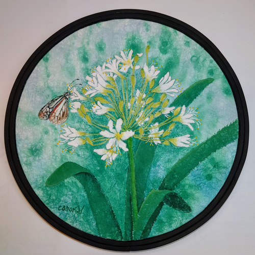 花の絵　日本画　アートパネル　インテリア　花の絵（アガパンサス） Amazon｜クロード・モネ《アガパンサスの花》絵画 インテリア