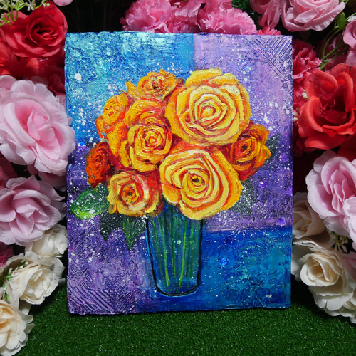 油絵 油彩 油彩画 絵 絵画 【黄色薔薇】 油絵 絵画 【黄色薔薇】 絵画 HR 通販 17042104｜Creema(クリーマ)