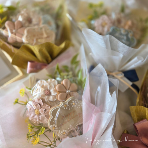 花束アイシングクッキー（S） 【プレート付き】【WHITE】5日後発送