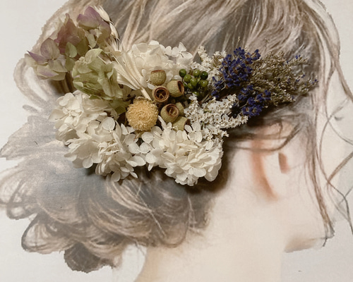 ヘッドパーツ•髪飾り〜ドライフラワー　前撮りなどに♡ ドライフラワー髪飾り ヘッドパーツ 成人式 卒業式 結婚式 前