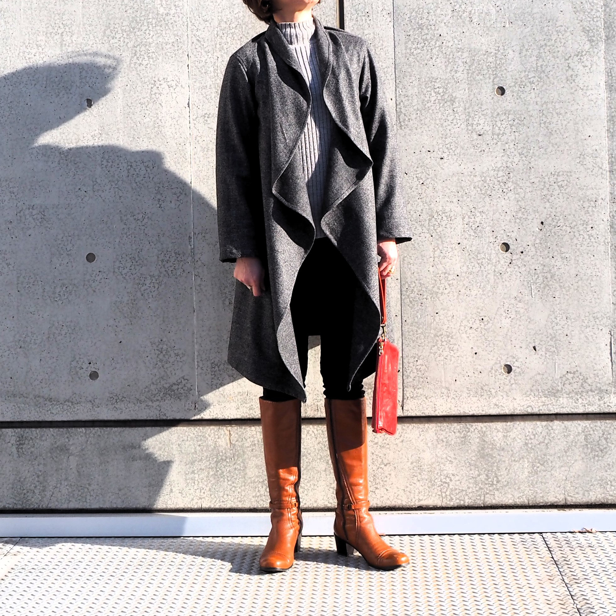 ウールグレー霜降りストレッチ　　　前ドレープコーディガン