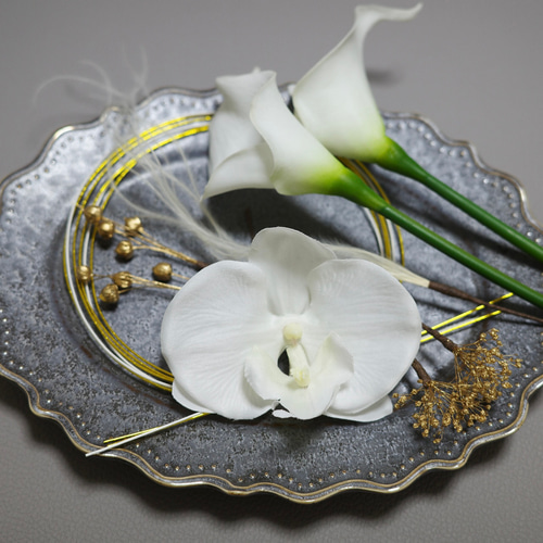 金箔付き】ヘッドパーツ胡蝶蘭カラーリリィ 8点セット＊結婚式＊成人式