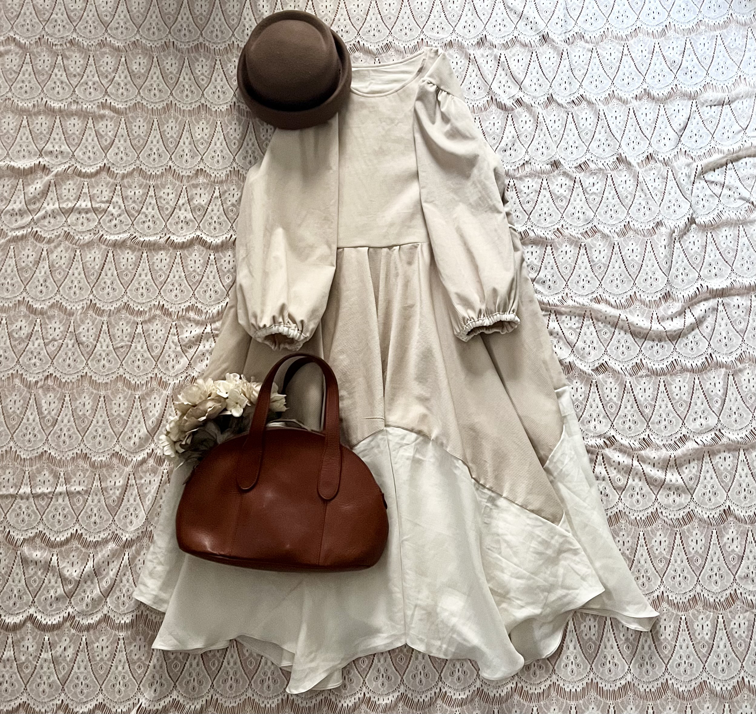 ※SALE リネンとコーデュロイのヘムラインワンピース　アイボリー