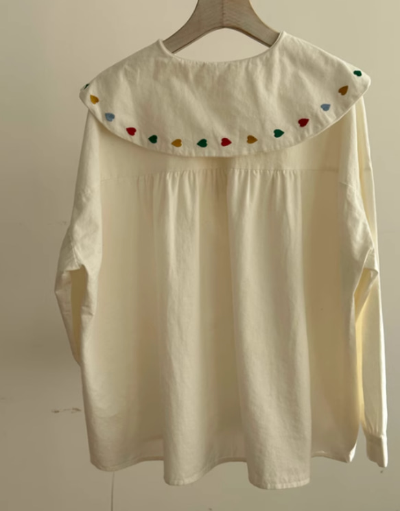 TINA●ホワイト 刺繍の大きな開襟シャツ 純綿のシャツ　ブラウス 10枚目の画像