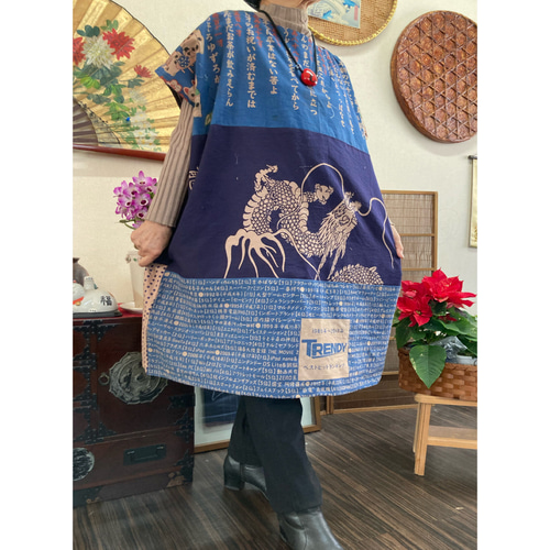 柿渋染め手ぬぐいリメイクハンドメイドチュニックTシャツ9