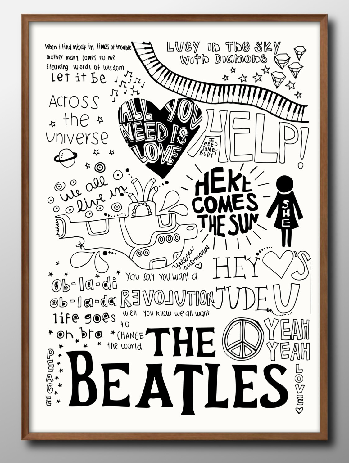 Beatlesのイラストポスター(73cm✖️103cm)