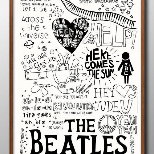 14454□アートポスター 絵画 A3サイズ『ビートルズ Beatles』イラスト
