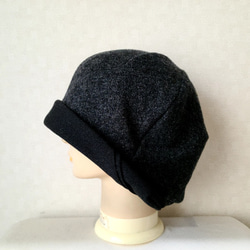 魅せる帽子☆ふんわり軽い♪あったかウール100%ニットのクロッシュ～チャコールグレー&ブラック 11枚目の画像