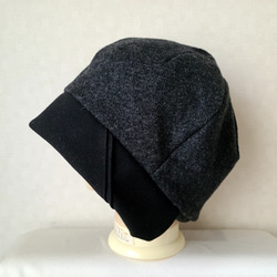 魅せる帽子☆ふんわり軽い♪あったかウール100%ニットのクロッシュ～チャコールグレー&ブラック 10枚目の画像